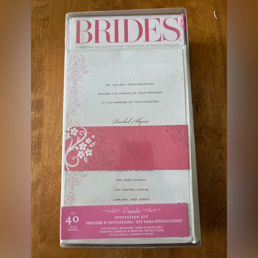 BRIDES printable invitation kit. White with pink flowers. 40 count